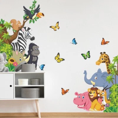 Large Jungle Animals Wall Stickers Forest Animals Wall Decals Kids Nursery Decor - Image 1 of 4
