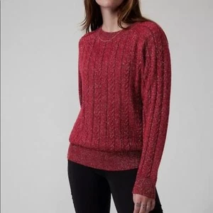 NWT Athleta Sparkle Crossroads Crew Sweater Decadent Red Metallic Wool Blend S - Picture 1 of 5