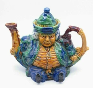 VINTAGE MAJOLICA POTTERY MAN FIGURAL LIDDED TEA/COFFEE POT - Picture 1 of 5