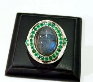 Anillo De Labradorita Natural Y Ónix Con Plata Esterlina 925 Para Hombre #924 - Imagen 1 de 6