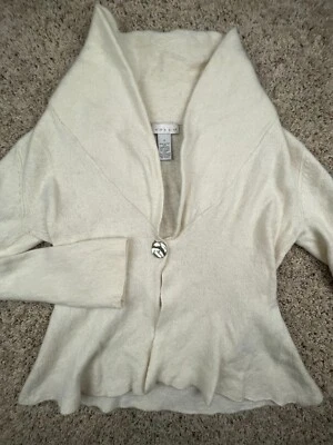 Tweeds Rabbit Fur Cashmere Wool Blend Cardigan Sweater 1-Button Small Ivory - Image 1 of 4