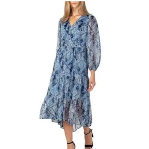 Joie Womens Dress Size Small Blue Paisley Print 3/4 Sheer Sleeves Lined NEW $238 - Picture 1 of 11