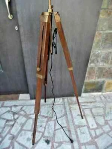 Trípode de Madera Antiguo Real Lámpara Náutica Soporte Pantalla Trípode Piso Ajustable - Imagen 1 de 4