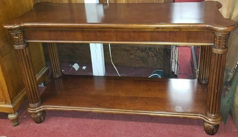 Mahogany Tiered Console Entryway Sofa Couch Table Fluted Columns Cover