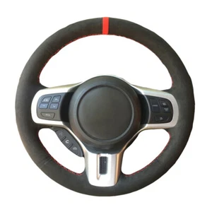 Black Suede Red Marker Car Steering Wheel Cover for Mitsubishi Lancer 10 EVO - Picture 1 of 15