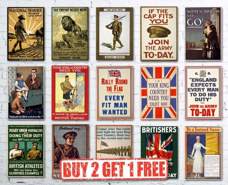 Carteles de propaganda británicos de alta calidad de la Primera Guerra Mundial retro grandes A2 Foto 1 de 1