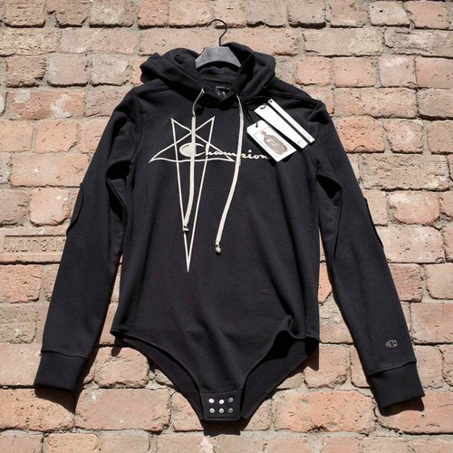 [Nuovissima] Felpa con cappuccio body nera a scatto Rick Owens x Champion