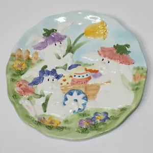 GKAO Easter Theme 3D Decorative Ceramic Plate 12" with Bunnies and Eggs NWOT NEW - Picture 1 of 2