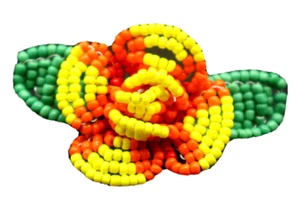 BARRETTE HAND BEADED FRENCH HAIR CLIP ROSE YELLOW ORANGE RED GREEN 2" X 1.5" S - Picture 1 of 4