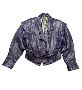 Vintage Jacket | 1980s Vintage Aubergine Blouson Leather Jacket Size 14/16 Retro - Picture 1 of 7