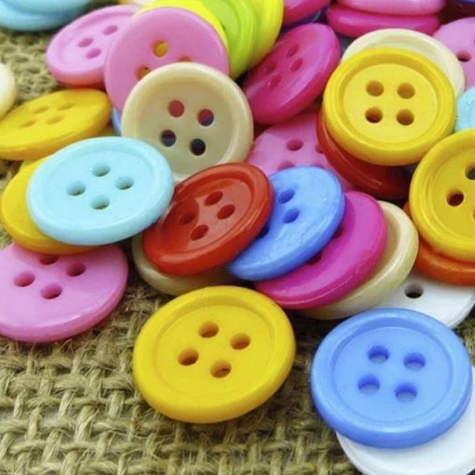 1000pcs Mixed Colour Buttons 13mm 4-Hole Round Shape Plastic Resin Holes Sewing - Image 1 of 1