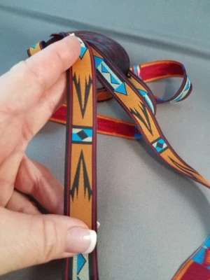 Apache native, 3/4 inch wide, jacquard woven fabric trim, sold by the yard. - Image 1 of 4