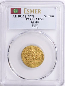 Egypt AH 1032 (1622) Gold Sultani (Altin) Misr Mint KM-40 PCGS AU-50 - Picture 1 of 2