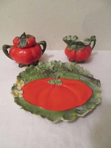 Antique Vintage Royal Bayreuth Porcelain Tomato Plate, Sugar, Creamer Blue Mark - Picture 1 of 12