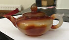 Vintage China Red Banded Agate Ox Blood Onyx Hand Carving Teapot Tea Pot Flagon