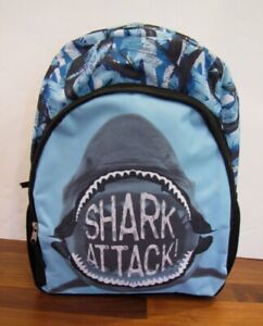 Shark Attack Boys Blue 16" Backpack School Bag Nwt