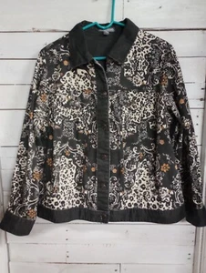 Jessica London Women's Plus Size 18W Black Floral & Animal Print Denim Jacket - Picture 1 of 10