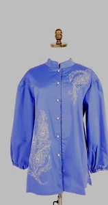 Bob Mackie Wearable Art blaues Langarm besticktes Paisley Shirt Gr. L - Bild 1 von 8