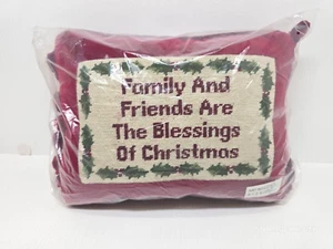 VTG NEW 123 Creations Embroidery Red Pillow "Family And Friends" Size 9" x 12" - Picture 1 of 8