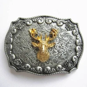 HORN 3-D TIER HIRSCH KOPF GOLD RODEO COWBOY WESTERN GÜRTELSCHNALLE - Bild 1 von 2