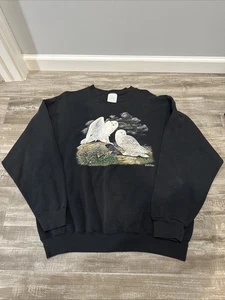 Vtg 90s Owl Sweatshirt Sz XL Black Faded Made in USA Nature Animals - Picture 1 of 6