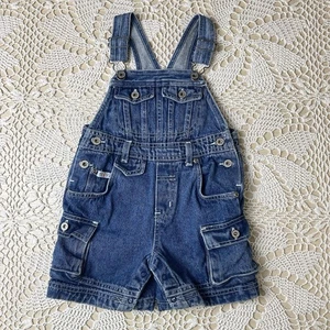 Vintage 1990s Li'l Route 66 Baby Girl 18 Months Denim Cargo Shortalls Overalls - Picture 1 of 4