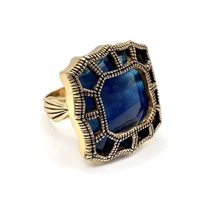 Studio Barse Natural Blue Banded Agate Golden Bronze Statement Ring Size 8 - Picture 1 of 7