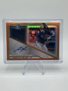 2021 Bowman Chrome - Chrome Auto Relics Christian Yelich Orange Refractor /25 - Picture 1 of 1