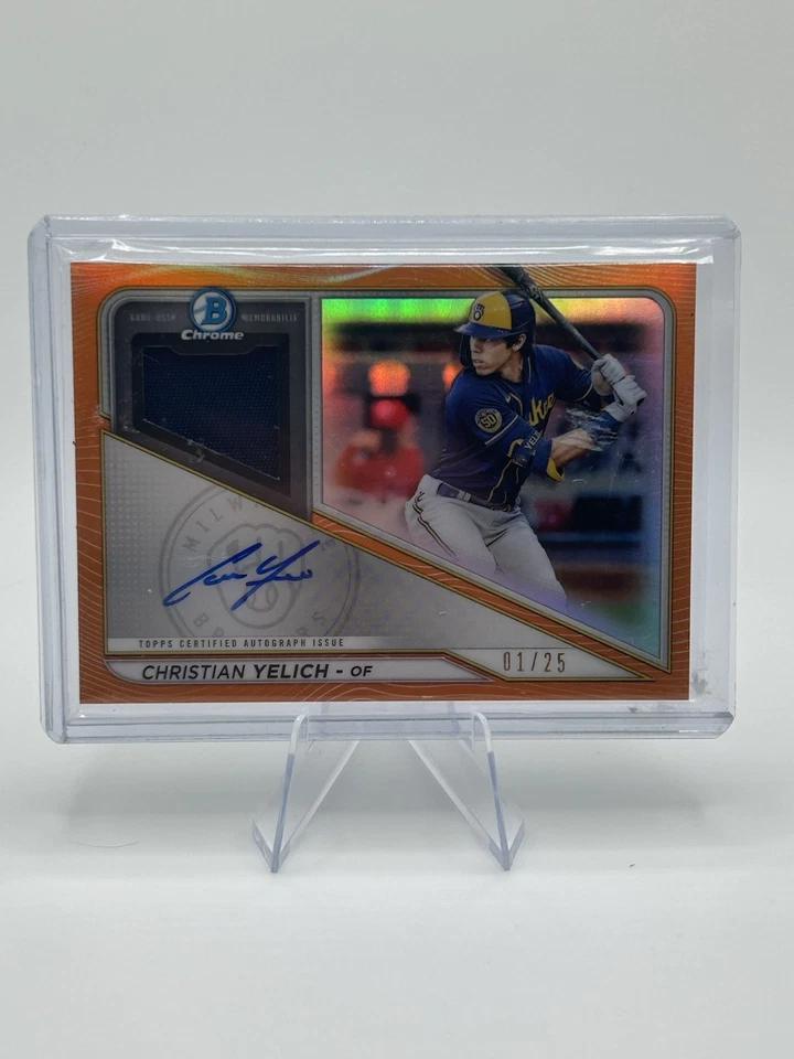 2021 Bowman Chrome - Chrome Auto Relics Christian Yelich Orange Refractor /25 - Image 1 of 1