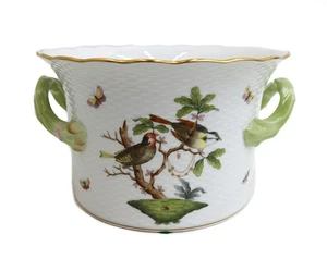 Herend Hungary Rothschild Birds Hand Painted Porcelain Twin Handled Cachepot - Picture 1 of 11