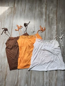 Arizona Jeans Tank Top Brown White Orange Tie Spaghetti Straps Sz M Lot of 3 - Picture 1 of 13