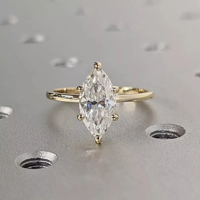 2.50 Ct Certified Marquise Cut White Treated Diamond Solitaire Ring 925 Silver ! - Image 1 of 4