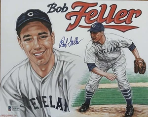 Bob Feller Signed 8x10 Art Photo by Artist Larry Weber - BAS COA - Indians - Picture 1 of 1