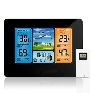 Wireless Digital LCD Weather Station Clock Calendar Thermometer Indoor/Outdoor - Picture 1 of 12