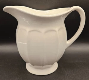 White Cream Ceramic Pitcher Ribbed Paneled Sides Unmarked 7" - Picture 1 of 9