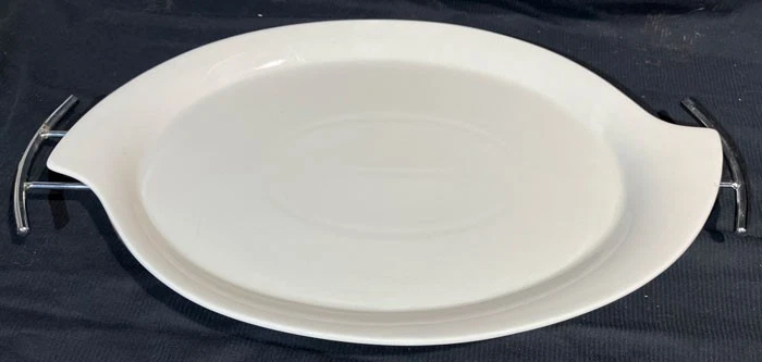 NATURA GODINGER LARGE OVAL SERVING PLATTER CHROME FOOTED SERVING RACK 16" X 11" - Image 1 of 4