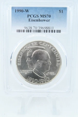 1990-W PCGS MS70 Eisenhower Silver Modern Commemorative Dollar Cover