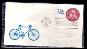 #U597 15 CENT HIGH WHEELER BICYCLE #6 ENVELOPE UNUSED MINT NH a - Picture 1 of 1