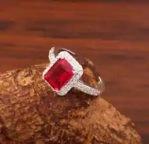 Rubí Anillo, Octágono Corte Anillo de Compromiso 14K Oro Blanco Macizo Joyería - Imagen 1 de 4