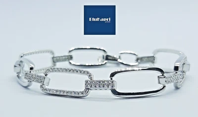 Bracciale donna catena maglia  argento 925 con zirconi taglio brillante pave' - Immagine 1 di 4