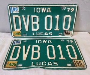 Lucas County Iowa Nummernschilder 1975, 1985 Paar grün-weiß Oldtimer - Bild 1 von 6