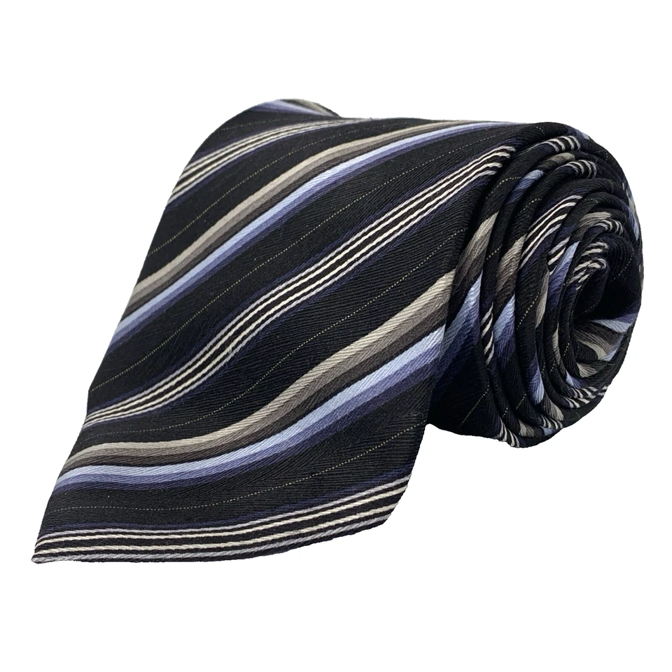 Corbata de seda KILBURNE AND FINCH para hombre talla 3,75" x 60,5" negra azul marrón a rayas Foto 1 de 4