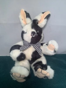 Mary Meyer Bunny Rabbit Black & White Cow Pattern w/ Gingham Ribbon Plush 1994 - Picture 1 of 11