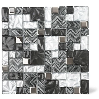 Kitchen Backsplash Tile 5 Sheets,Black Square Glass Mosaic Tiles for Bathroom - Image 1 of 4
