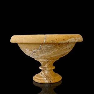 Centrotavola Coppa con Piede Travertino Giallo Ciotola Bowl Centerpiece D.30cm - Picture 1 of 2
