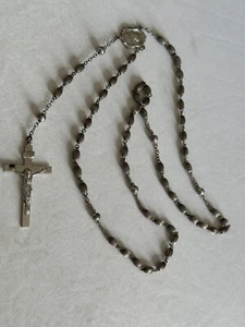 "COLLAR CRUCIFIJO ORACIÓN ROSARIO CUENTAS BOLA PLATA ESTERLINA VINTAGE 20,88 g 19""" - Imagen 1 de 16