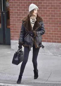 Classic Aviator Flying 100% Real Leather Women Jacket Biker Pilot Brown Fur Coat - Picture 1 of 4