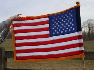 Vintage 6FT American Flag With Free Standing Extension Brass Flag Pole 8 LB Base - Picture 1 of 10