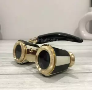 Binocular Black Mother of Pearl Handle and Brass Fittings: Vintage Brass Opera - Picture 1 of 5