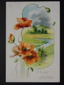 Embossed Poppies Postcard A HAPPY CHRISTMAS by Raphael Tuck, Donation to R.B.L. - Picture 1 of 2